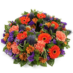 Orange &amp; Purple Funeral Wreath