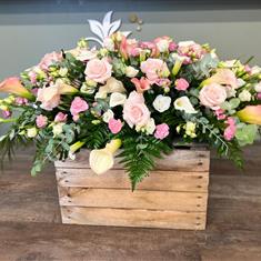 Rose and Calla Lillie casket spray